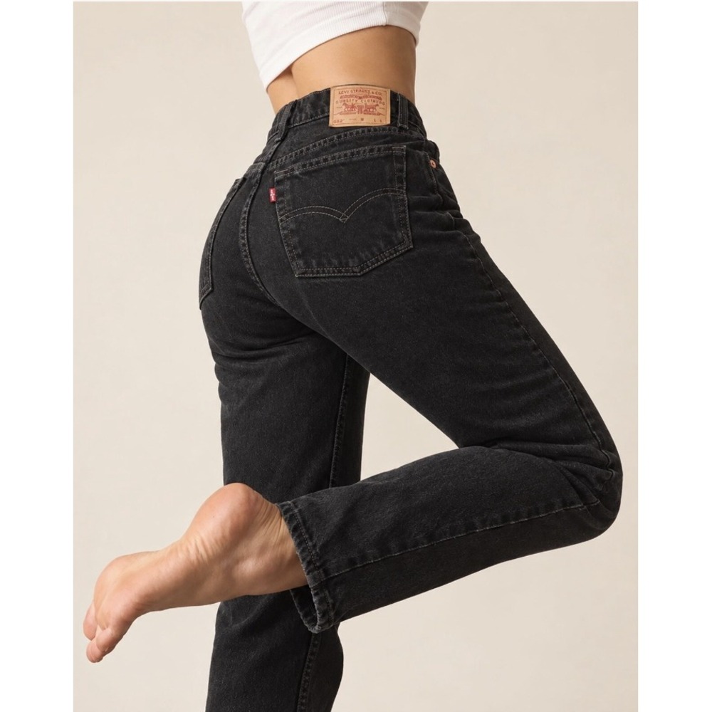 Levis 1990 Womens Black Vintage 512 Slim Fit Tapered Leg High Rise Jeans 18 L